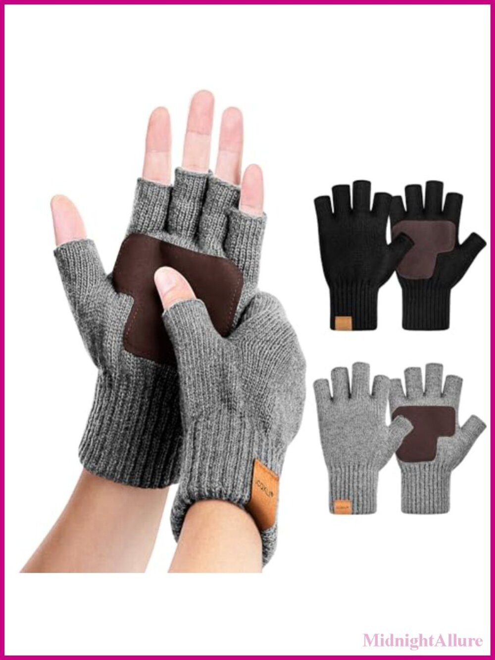 2 Pairs Fingerless Gloves Wool Knit Half Finger Touchscreen Unisex